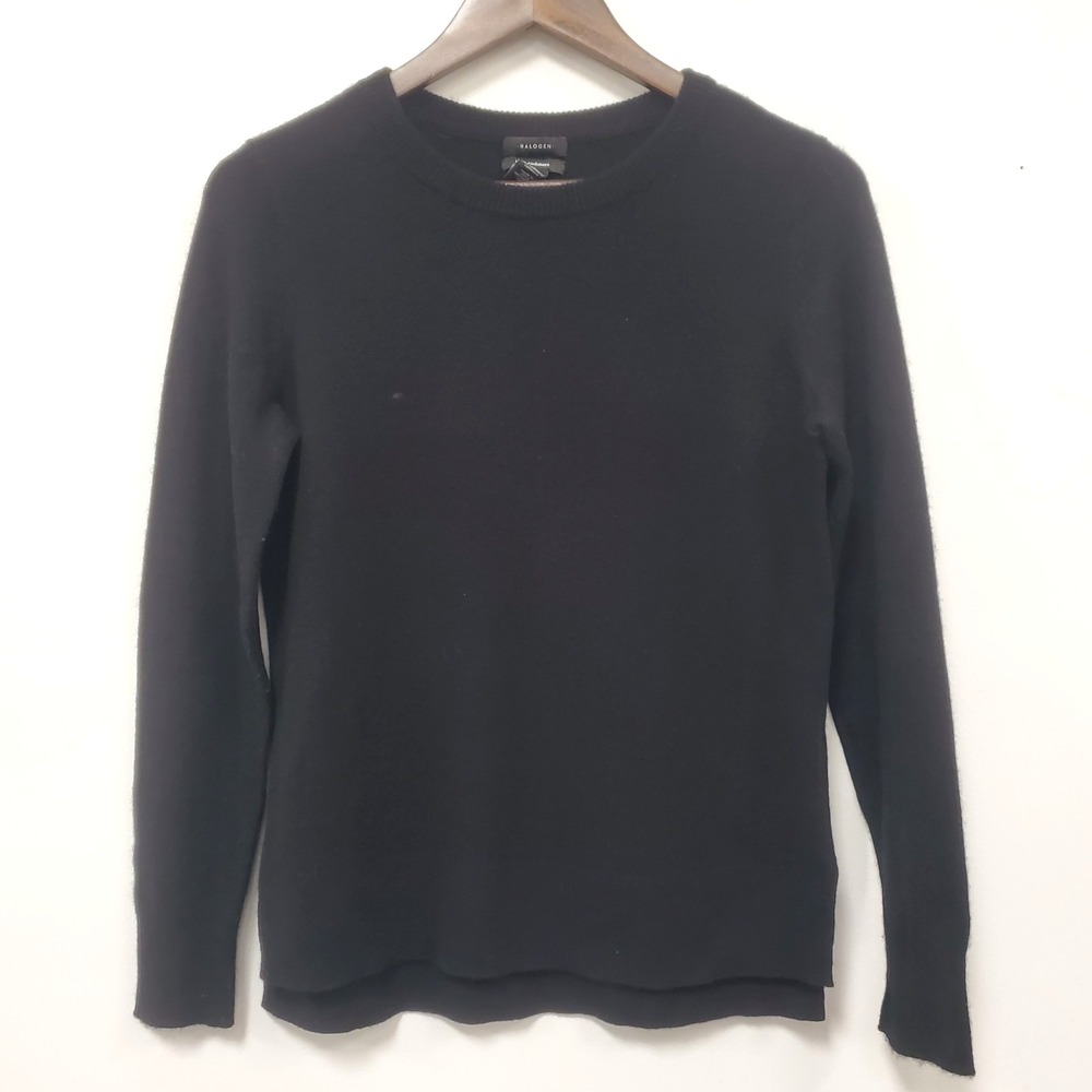 Halogen Womens Cashmere Sweater Size S Black Crew Neck Old Money Luxe Capsule